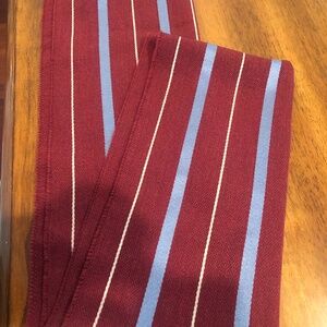 Ermenegildo Zegna Burgundy Fine Stripe Wool and Silk Fringe Scarf